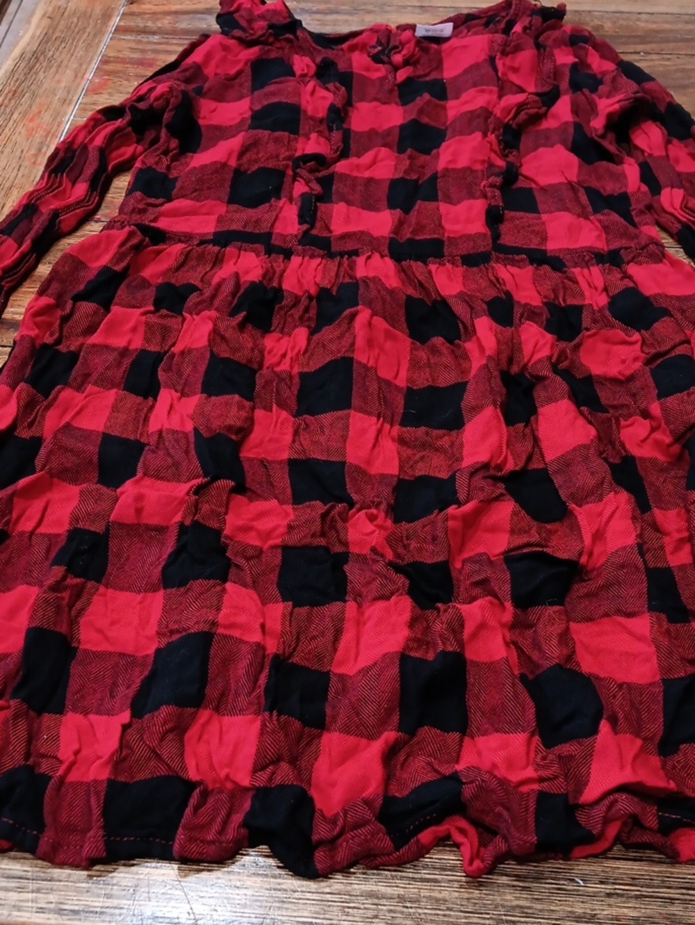 wonder nation Red and Black Buffalo Plaid Dress with Ruffle Detail